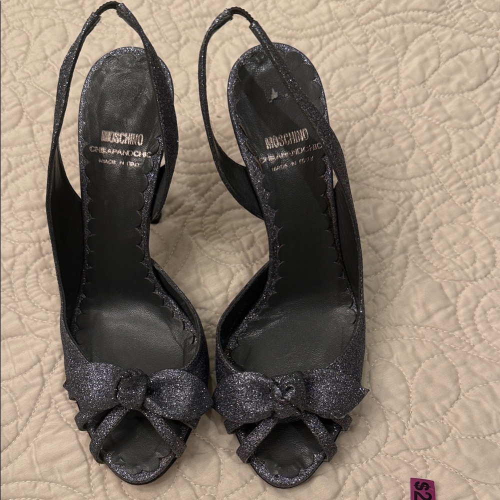 Moschino Glitter Bow Slingback Heels - Black